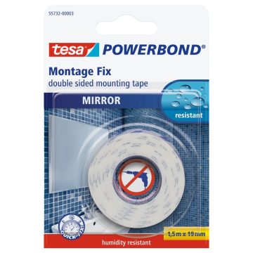 Banda montaj dublu adeziva Tesa Powerbond oglinzi 55732, alba, interior/exterior, 19 mm, 1.5m