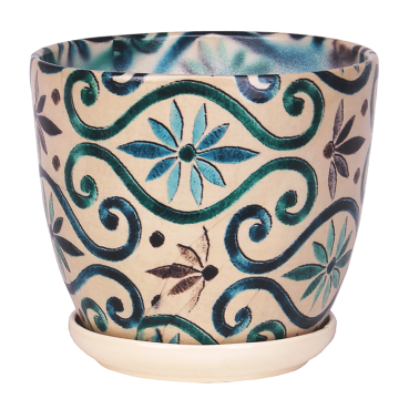 Ghiveci cu farfurie Eko Ceramica Wenus, ceramica, print, 1.9 kg, diametru 20 cm, 18.5 cm