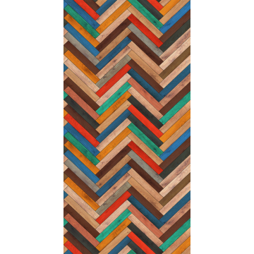 Covor modern Kitchen Wood DT02686_101, poliester, model geometric, multicolor, 70 x 140 cm