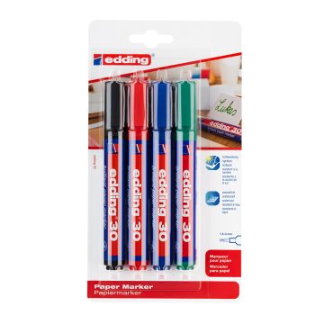 Marker permanent Edding 30, corp plastic, varf rotund, 1,5-3 mm, negru, rosu, albastru, verde