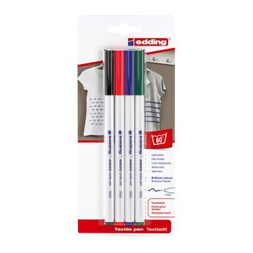 Marker Edding 4600 pentru textil, varf fin 1 mm, negru, rosu, albastru, verde