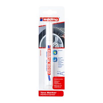 Marker permanent Edding 8050, corp aluminiu, varf rotund, 2-4 mm, alb