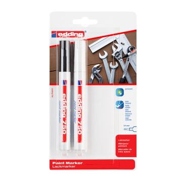 Marker permanent Edding 750, cu vopsea, corp metalic, varf rotund, 2-4 mm, alb, negru