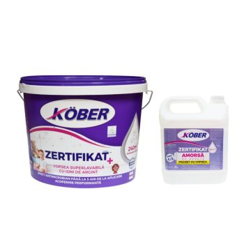 Vopsea superlavabila interior Kober Zertifikat Plus, alb, 15 l + amorsa 3 l