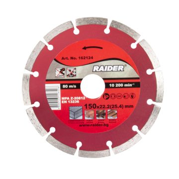 Disc diamantat segmentat debitare beton, Raider, 150 x 22.22 x 2 mm