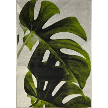 Covor Kolibri 11290/390, 100% polipropilena friese, bej, model frunze verzi 200 x 300 cm