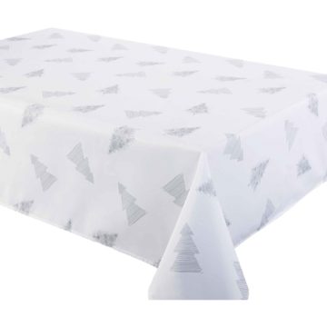 Fata de masa teflonata, Atria, model de Craciun, alb, 140 x 140 cm