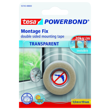 Banda dublu adeziva montaj Tesa Powerbond 55753, transparenta, interior, 19 mm, 1.5 m