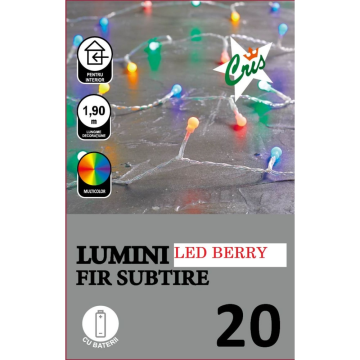 Instalatie brad Craciun, Cris, 20 led-uri multicolore, 1,90 m, interior, alimentare baterii