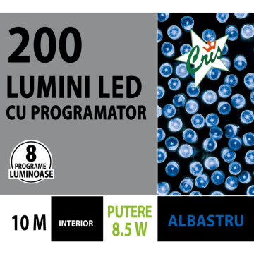 Instalatie Sir pentru interior, albastru, 200 led, 8 functii, L: 10 m