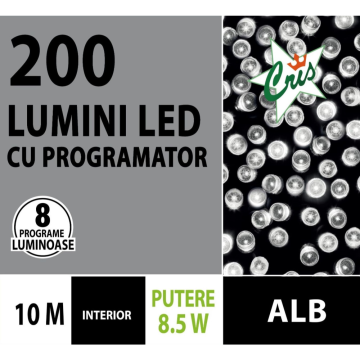 Instalatie Sir pentru interior, Cris, alb rece, 200 led, 8 functii, L: 10 m, alimentare la retea