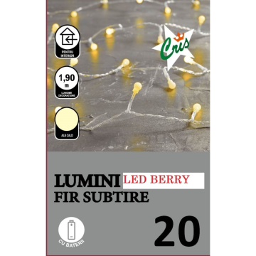 Instalatie brad Craciun, Cris, 20 led-uri alb cald, 1,90 m, interior, alimentare baterii