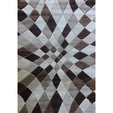 Covor modern Geo Hand Carved 8451, polipropilena heat set, model abstract gri, 80 x 150 cm