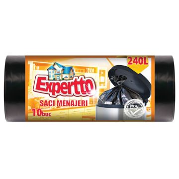 Sac menajer Expertto, LDPE, 240 l, negru, 10 buc