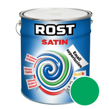 Vopsea superlucioasa pentru lemn/metal, Rost Satin, interior/exterior, verde iarba, 10 L