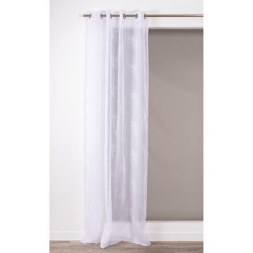 Perdea Rocle Botanic, voal imprimeu frunze, alb, 140 x 260 cm