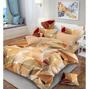 Lenjerie de pat pentru 2 persoane BS015, microfibra, 4 piese, galben/portocaliu
