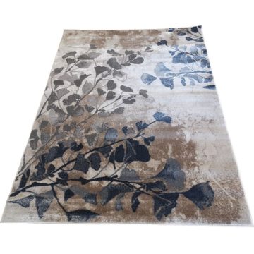 Covor modern Platin 3176-Kasilda, polipropilena heat set, model frunze, bej/gri, 80 x 150 cm