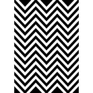 Covor modern Platin 3086-520, polipropilena heat set, model zig/zag, alb/negru, 120 x 160 cm