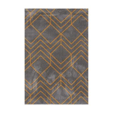 Covor modern Creative 74GYG, poliester, model geometric, gri/galben, 80 x 150 cm