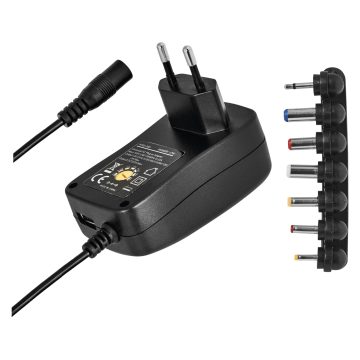Adaptor incarcator universal Emos, 7 mufe, 1000 ma, 2 A/10 W, iesire USB, negru