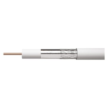 Cablu coaxial Emos CB130/ RG6U, 1 conductor, diametru 1.02 mm, alb, 15 m/colac