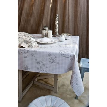 Fata de masa, model floral, PVC, bej, 140 cm