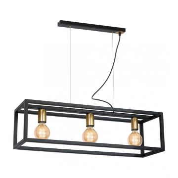 Suspensie Milagro Cage 47710, metal, 3 x E27, 60 W, negru/auriu, 85 x 29 cm