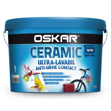 Vopsea ultralavabila interior/exterior Oskar Ceramic satin, alb, 15 l