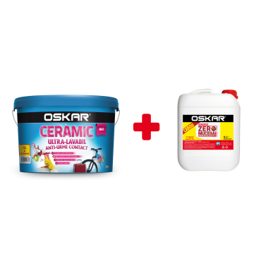 Vopsea ultralavabila interior/exterior Oskar ceramic mat, alb, 15 l + Amorsa Oskar zero mucegai 4 l