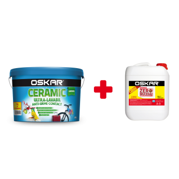 Vopsea ultralavabila interior/exterior Oskar ceramic lucios, alb, 15 l + amorsa Oskar zero mucegai 4 l