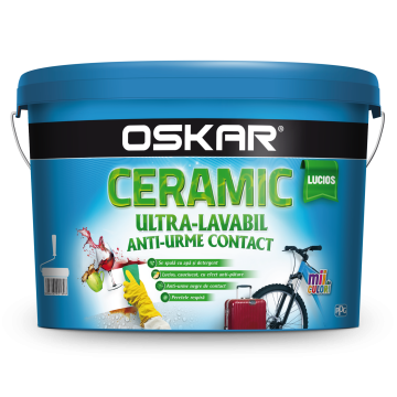 Vopsea ultralavabila interior/exterior Oskar Ceramic lucios, alb, 2.5 l