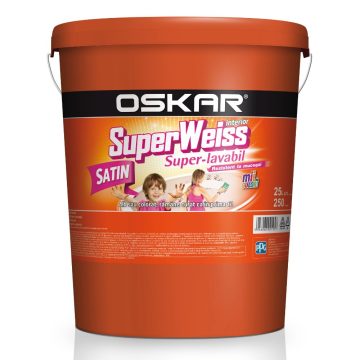 Vopsea lavabila antimucegai Oskar SuperWeiss, interior, baie si bucatarie, alb satin, 25 l