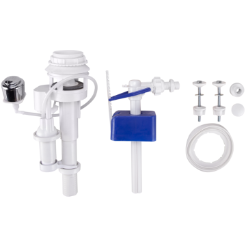 Mecanism WC + robinet flotor cu intrare laterala, actionare pneumatica, 3/8, buton argintiu, 23 cm