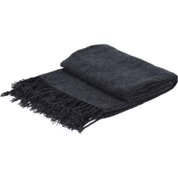 Pled Chenille, cu franjuri, poliester, gri inchis, 127 x 152 cm