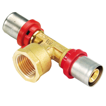 Teu cu presare multistrat Tiemme, alama, racord 1/2, diametru 20 mm