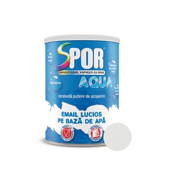 Email lucios Spor Aqua, pentru lemn/metal, interior/exterior, pe baza de apa, alb, 2.5 l