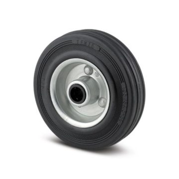Roata carucior, janta otel, cauciuc plin, negru, fara frana, cu placa, 125 mm diametru, 154 mm inaltime totala