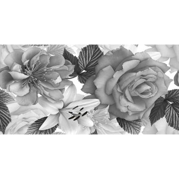 Faianta decorativa Lucinda Flower, lucioasa, cu model floral, alb/negru, dreptunghiulara, 59.5 x 29.5 cm