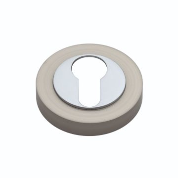 Rozeta pentru cilindru Gamet, rotunda, zamac, nichel satinat, 52 mm