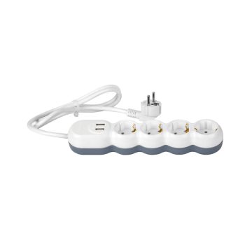 Prelungitor 4 prize Wconn, 3 x 1.5 mm2, IP20, protectie copii, alb, 2 m