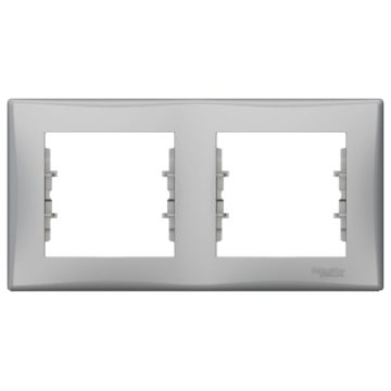 Rama de aparataj Schneider, Sedna, 2 module, PVC, aluminiu