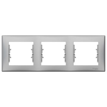 Rama de aparataj Schneider, Sedna, 3 module, PVC, aluminiu