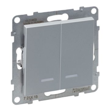 Intrerupator dublu Legrand, New Suno, L721315, IP44, montaj incastrat, aluminiu, 72.9 x 72.9 x 40 mm