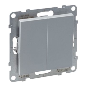 Intrerupator dublu Legrand, New Suno, L721305, IP44, montaj incastrat, aluminiu, 72.9 x 72.9 x 40 mm