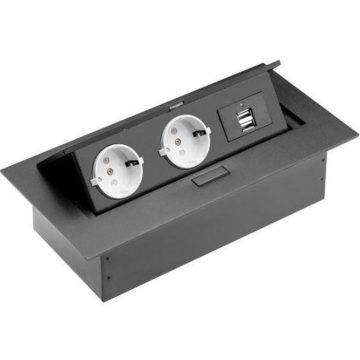 Priza incorporabila GTV cu 2 prize schuko x 2 port USB, negru, IP20, 3500 W