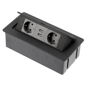 Priza incorporabila GTV cu 2 prize schuko x 2 port USB, negru, C713500 W