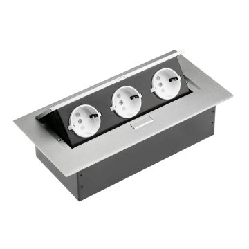 Priza incorporabila GTV cu 3 prize schuko, gri, 3600 W
