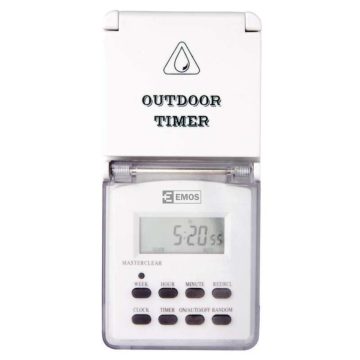 Priza cu temporizator digital Emos, IP44, 3680 W/16A, alb
