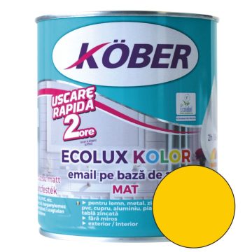 Email Kober Ecolux Kolor, pentru lemn/metal, interior/exterior, pe baza de apa, galben mat, 0.6 l